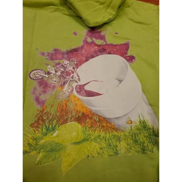 That's A Awful Lot of Cough Syrup Hoodie Men's Size M Neon Green Moto Desto Dubb - Picture 7 of 9